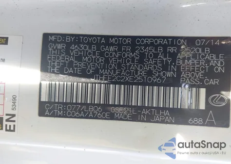 2014 Lexus Is 350 из США, поврежденный, VIN JTHFE2C2XE2510967